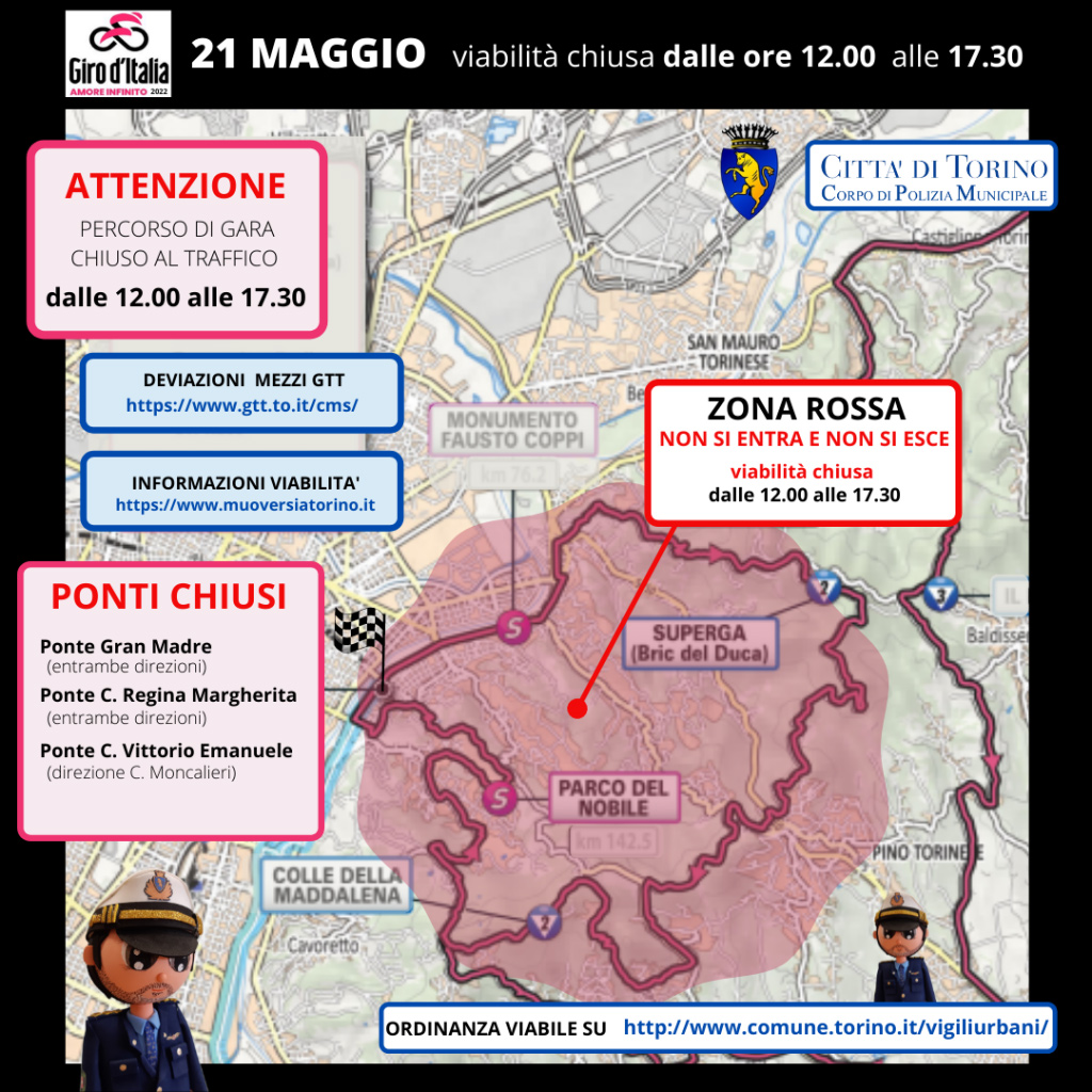 Giro Italia Torino 2022 modifiche alla viabilità: orari e mappe