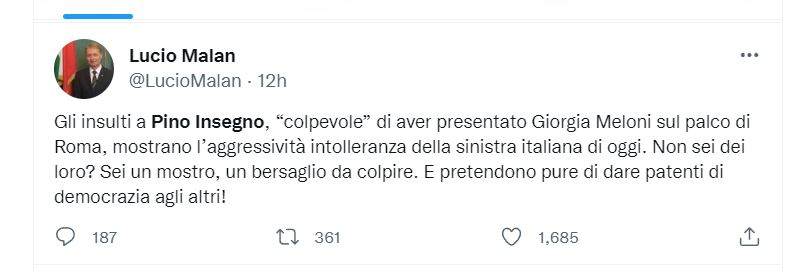 Pino Insegno presenta Giorgia Meloni nel comizio di Piazza del Popolo violenta critica sui social (4)