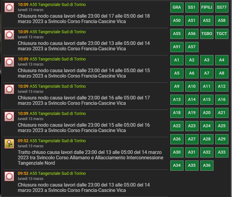 Lavori Tangenziale Torino, calendario chiusure 13-18 marzo 2023