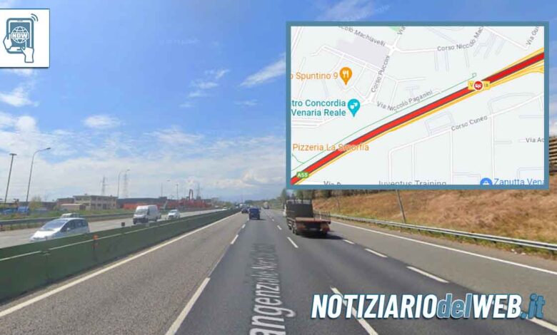 Incidente Tangenziale Torino Venaria oggi 25 luglio 2023