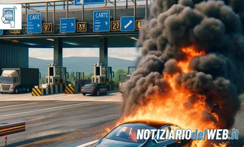 Incidente sulla Tangenziale Nord di Torino oggi 18 novembre auto in fiamme alla Barriera della Falchera