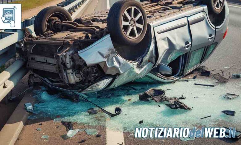 Incidente tra Rivarolo Canavese e Ozegna oggi 11 novembre 2023 auto ribaltata
