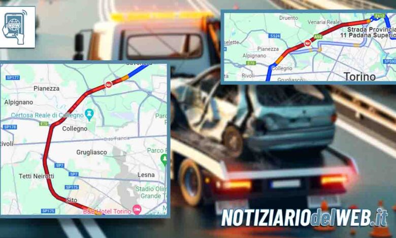 Due incidenti in Tangenziale a Torino oggi 18 dicembre 2023 uno in direzione nord e l'altro in direzione sud traffico in tilt