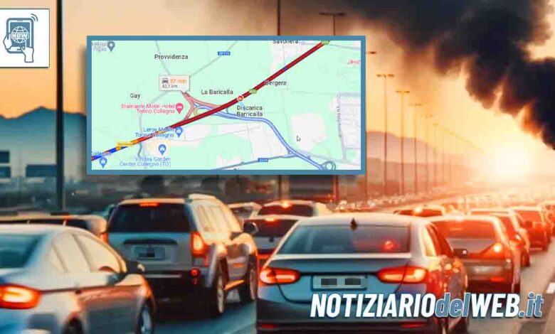 Incidente in Tangenziale a Torino oggi 24 dicembre 2023 auto in fiamme altezza Savonera